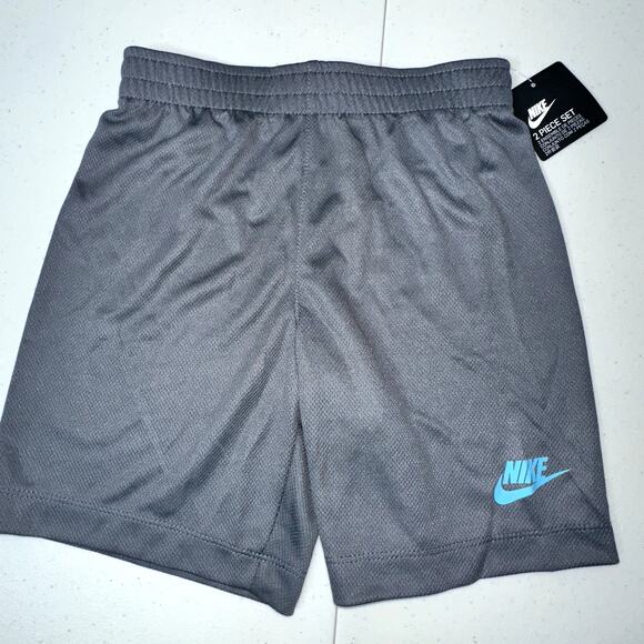 Nike Short Set Boys Size 6  White Blue Swoosh Short Sleeve Shirt Gray Shorts NWT - Picture 4 of 8